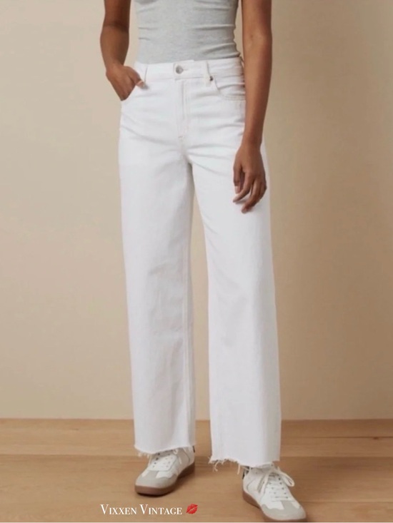 American Eagle Outfitters Denim - AEO 'SUPER HIGH-WAISTED BAGGY WIDE LEG ANKLE JEANS' IN RAW WHITE